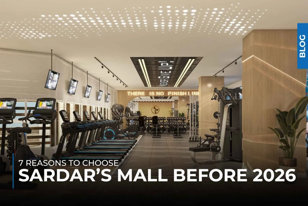Modern gym and fitness center inside Sardar’s Mall Rawalpindi with treadmills, workout machines, and motivational interior design – 7 reasons to invest before 2026.